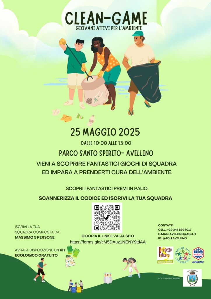 Avellino si mobilita per l’ambiente con “Clean Game”: giochi, volontariato e natura al Parco Santo Spirito