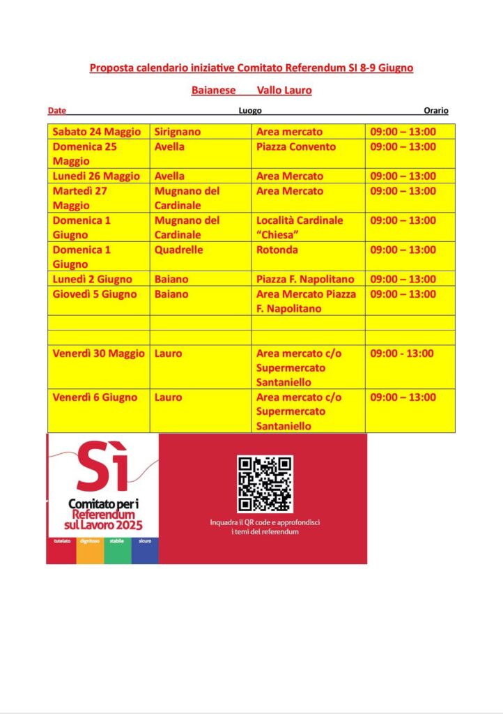 Referendum 8 e 9 Giugno: continua l’attività di sensibilizzazione del Comitato del SÌ. Costituito anche il Comitato del Vallo Lauro.