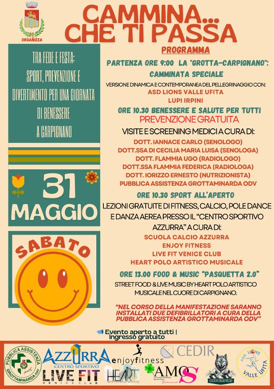 Grottaminarda: il 31 maggio torna “Cammina... che ti passa” tra fede, sport, prevenzione e divertimento