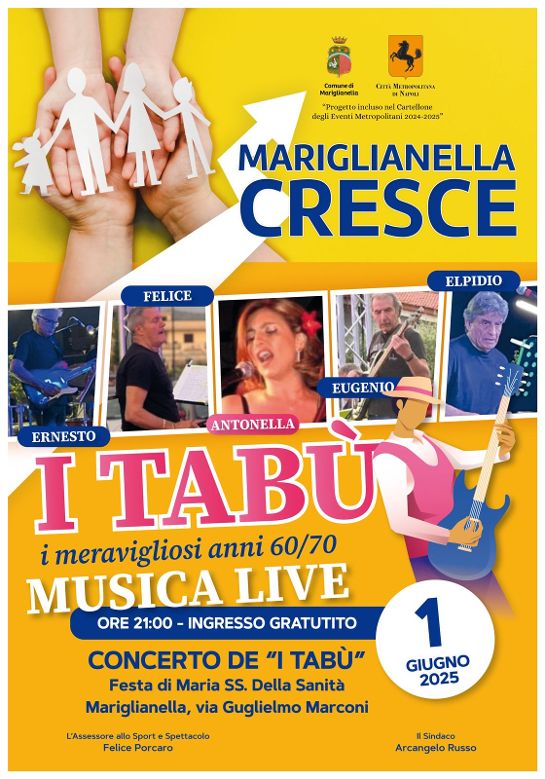A Mariglianella torna la Festa di Maria SS. Della Sanità. Il 1° giugno concerto con i Tabù a Via Guglielmo Marconi.