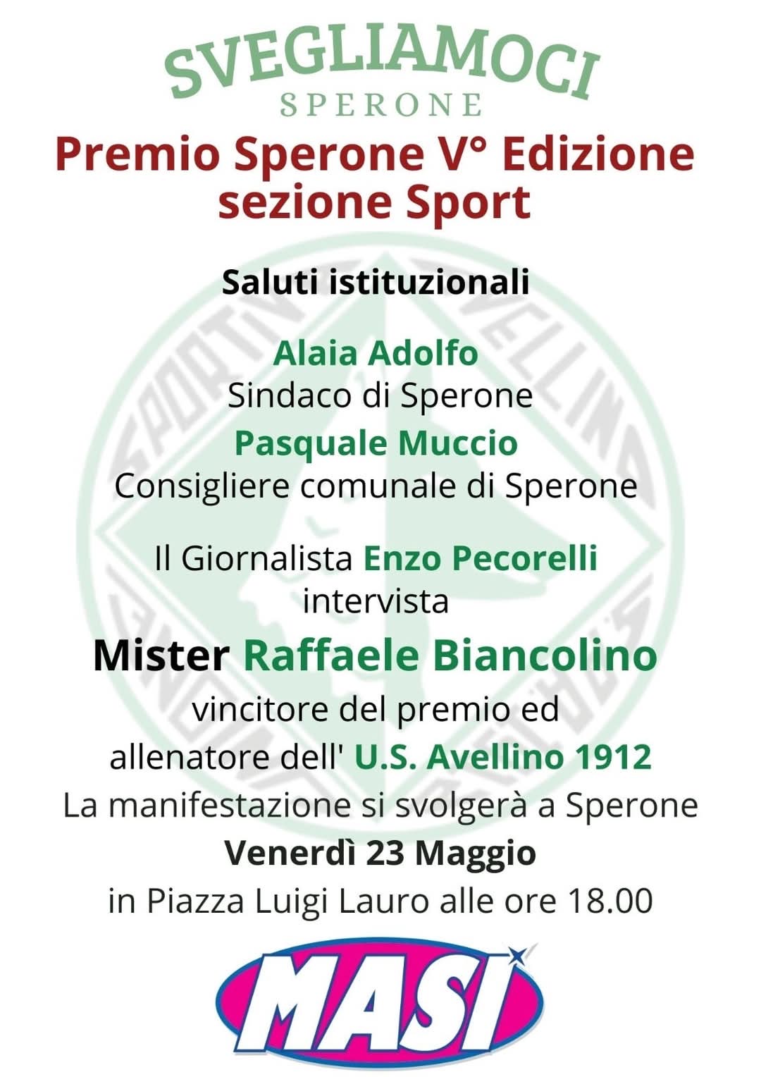 Sperone premia lo sport: Mister Raffaele Biancolino ospite d’onore alla V edizione del “Premio Sperone”