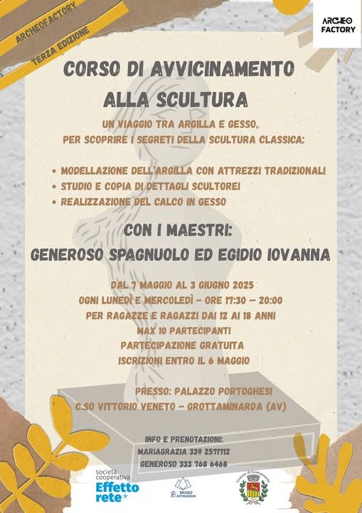Grottaminarda, al via la terza edizione di “Archeofactory”: un corso gratuito di scultura per giovani dai 12 ai 18 anni