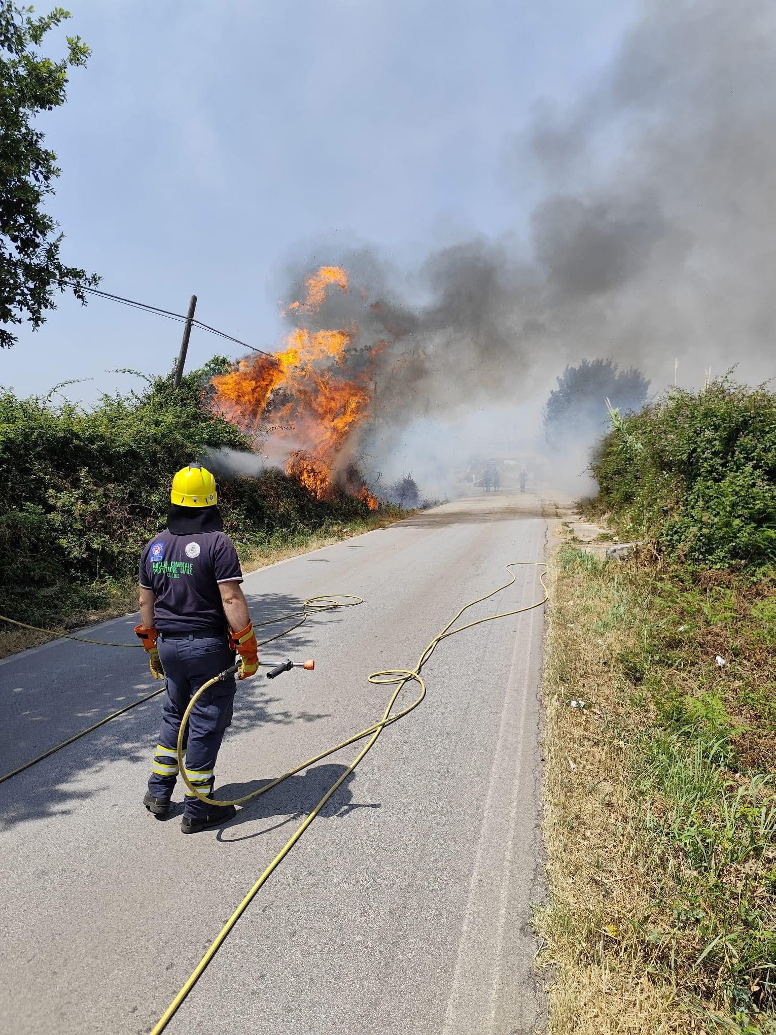 Cellole, incendio minaccia le abitazioni: fiamme domate grazie all’intervento eroico delle forze dell’ordine e della Protezione Civile.(foto)