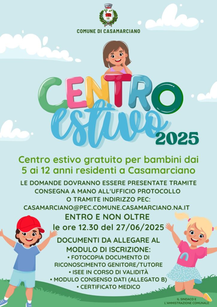 Casamarciano, al via le iscrizioni per il Centro Estivo 2025 dedicato ai bambini dai 5 ai 12 anni