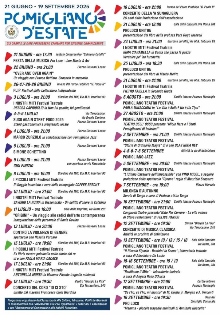 Pomigliano d’Estate 2025: al via la stagione degli eventi con Gigi Finizio, Simone Schettino e oltre 30 appuntamenti gratuiti