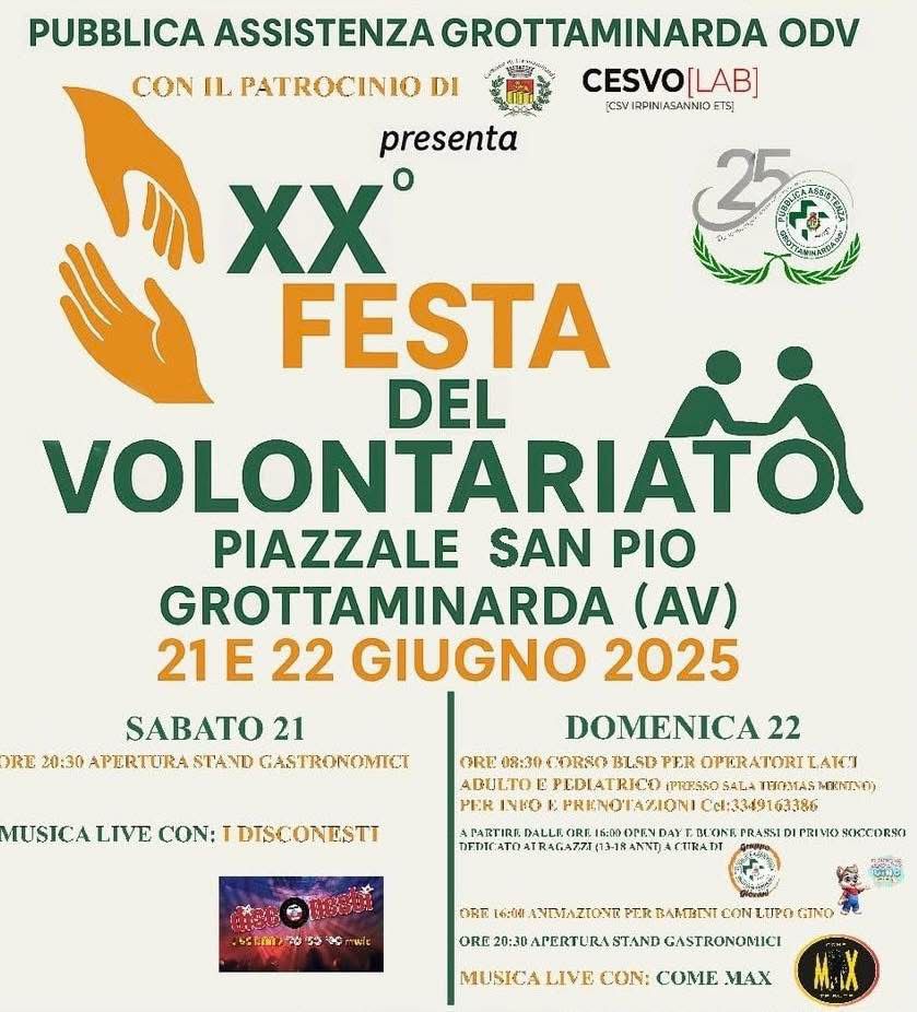 Grottaminarda: torna la Festa del Volontariato con due giorni di eventi, formazione e divertimento