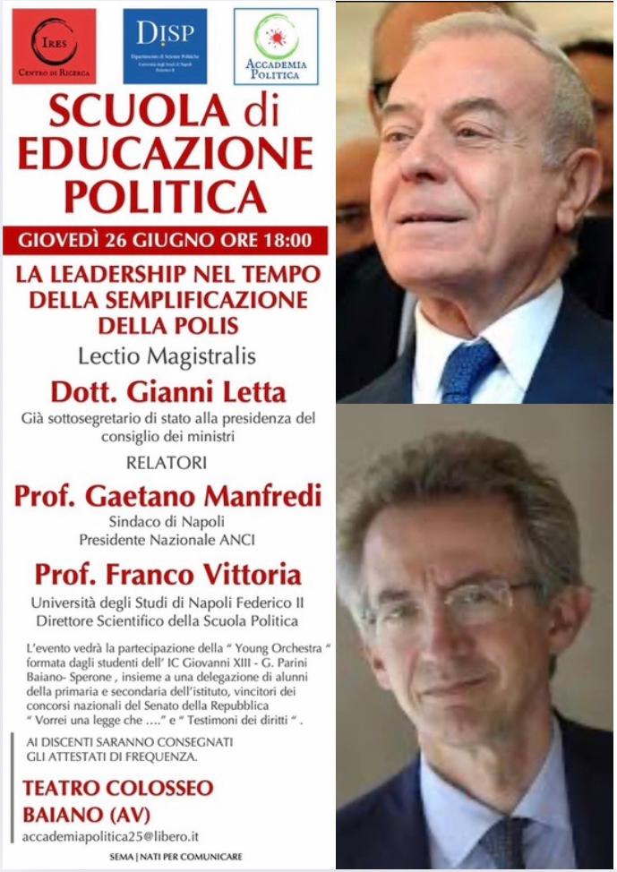 Baiano, grande attesa per la Lectio Magistralis di Gianni Letta alla Scuola di Educazione Politica