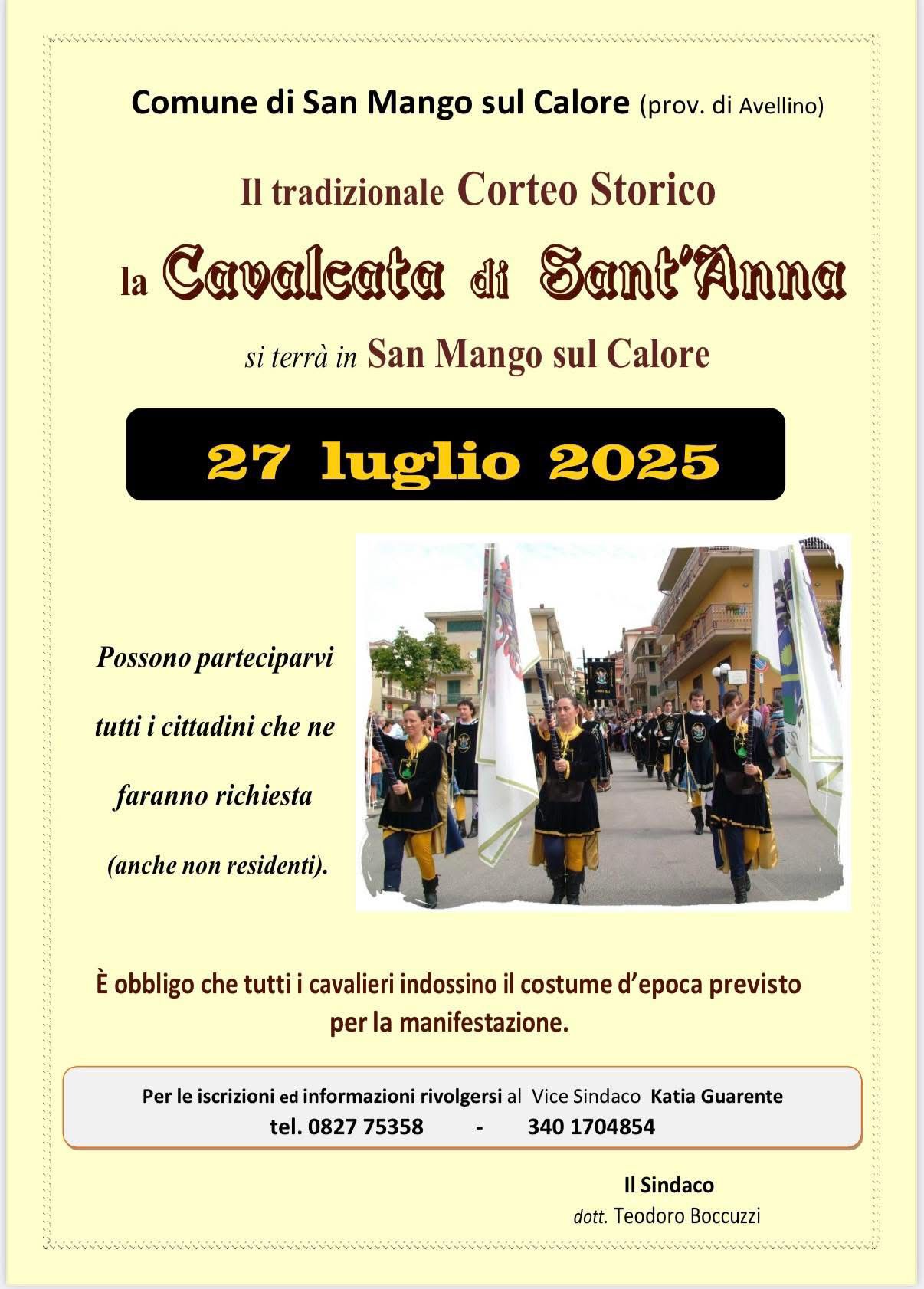 San Mango sul Calore si prepara alla Cavalcata di Sant’Anna: aperte le iscrizioni per il Corteo Storico