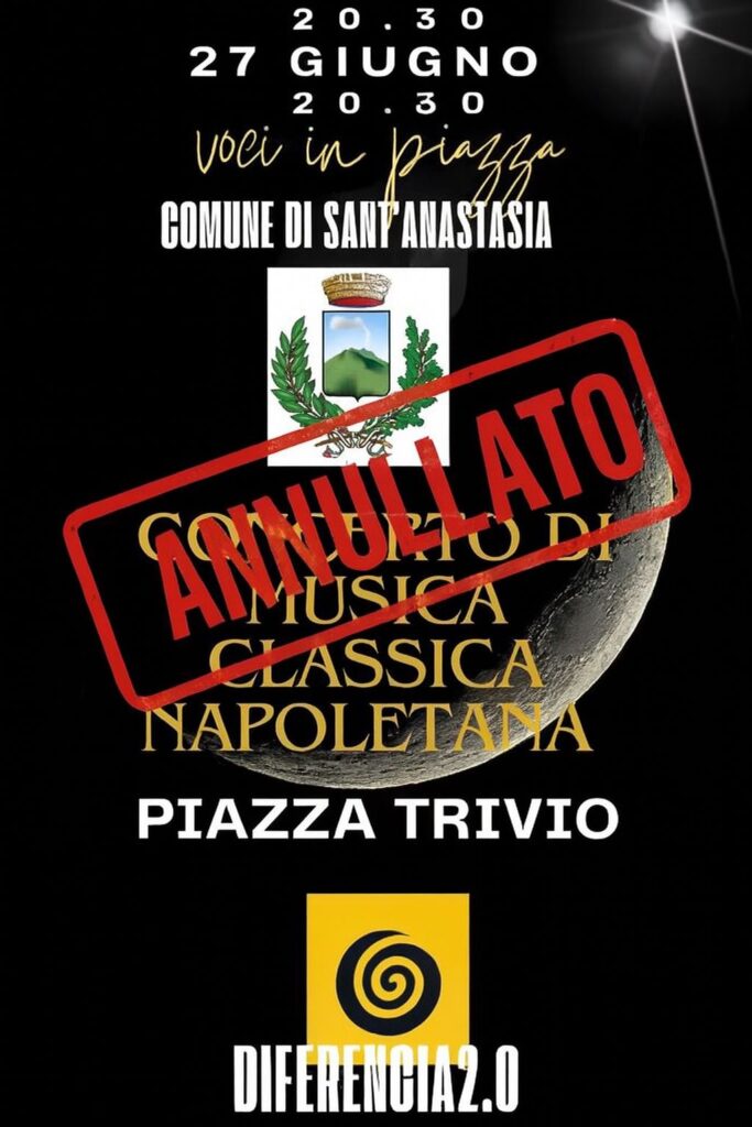 Sant’Anastasia, annullato il concerto di musica classica napoletana in programma questa sera in piazza Trivio