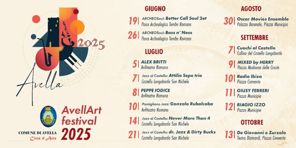 Avella Art Festival 2025, il cartellone ufficiale degli eventi estivi.