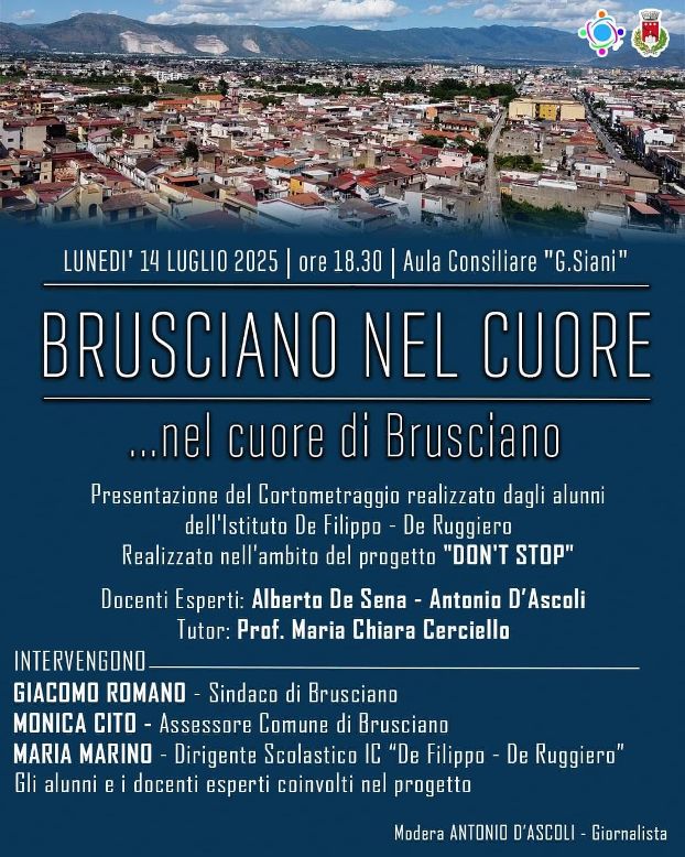 Brusciano nel cuore, nel cuore di Brusciano: lunedì 14 luglio ore 18.30,  presentazione del corto realizzato dai ragazzi dell IC De Filippo   De Ruggiero 