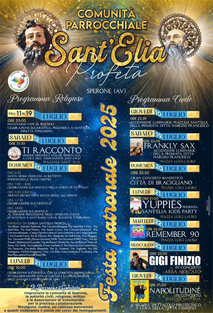 Sperone celebra Sant’Elia Profeta: fede, tradizione e spettacoli per la Festa Patronale 2025
