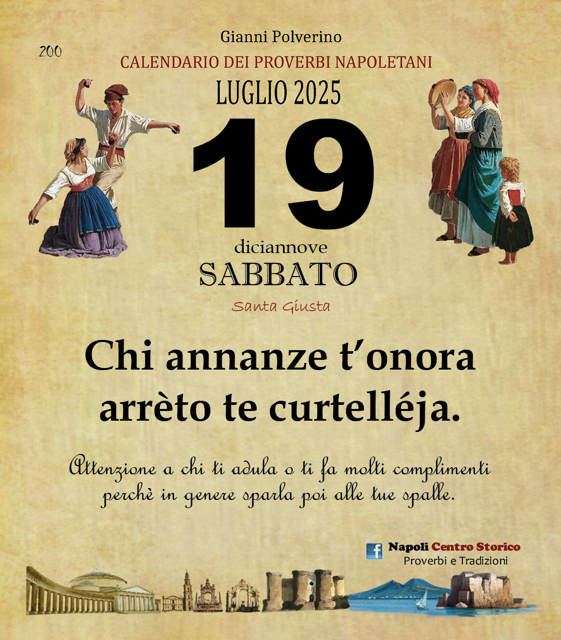 O PRUVERBIO D O JUORNO. Sabato 19 luglio 2025