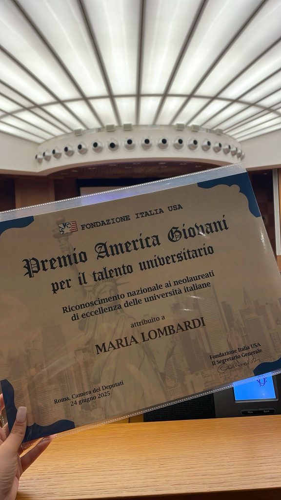 Maria Lombardi, giovane talento di Avella, premiata alla Camera dei Deputati con il “Premio America Giovani”