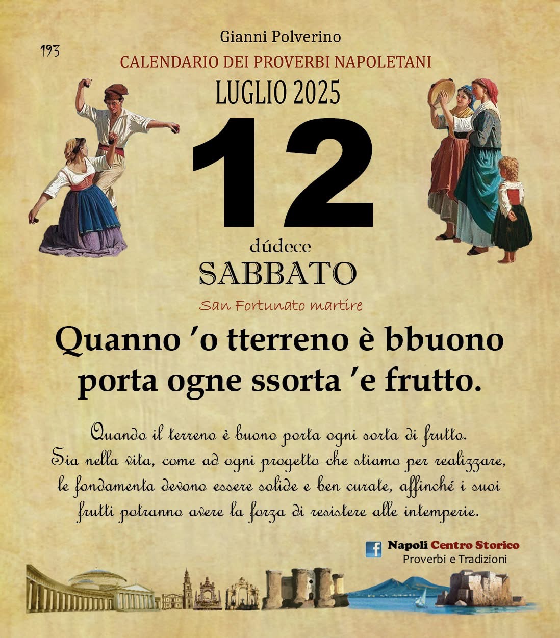 O PRUVERBIO D O JUORNO. Sabato 12 luglio 2025