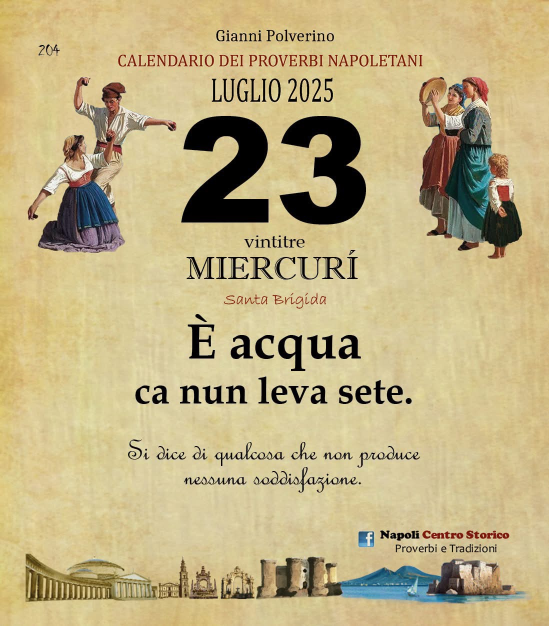 O PRUVERBIO D O JUORNO. Mercoledì 23 luglio 2025