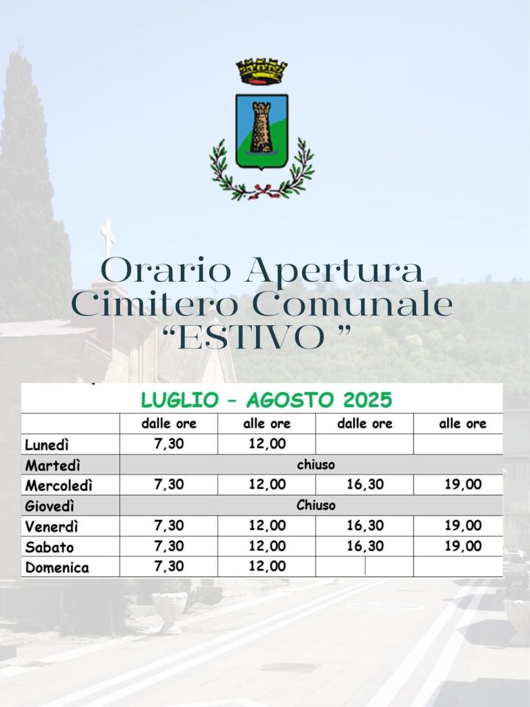 Mugnano del Cardinale, estate 2025: gli orari del Cimitero Comunale per luglio e agosto