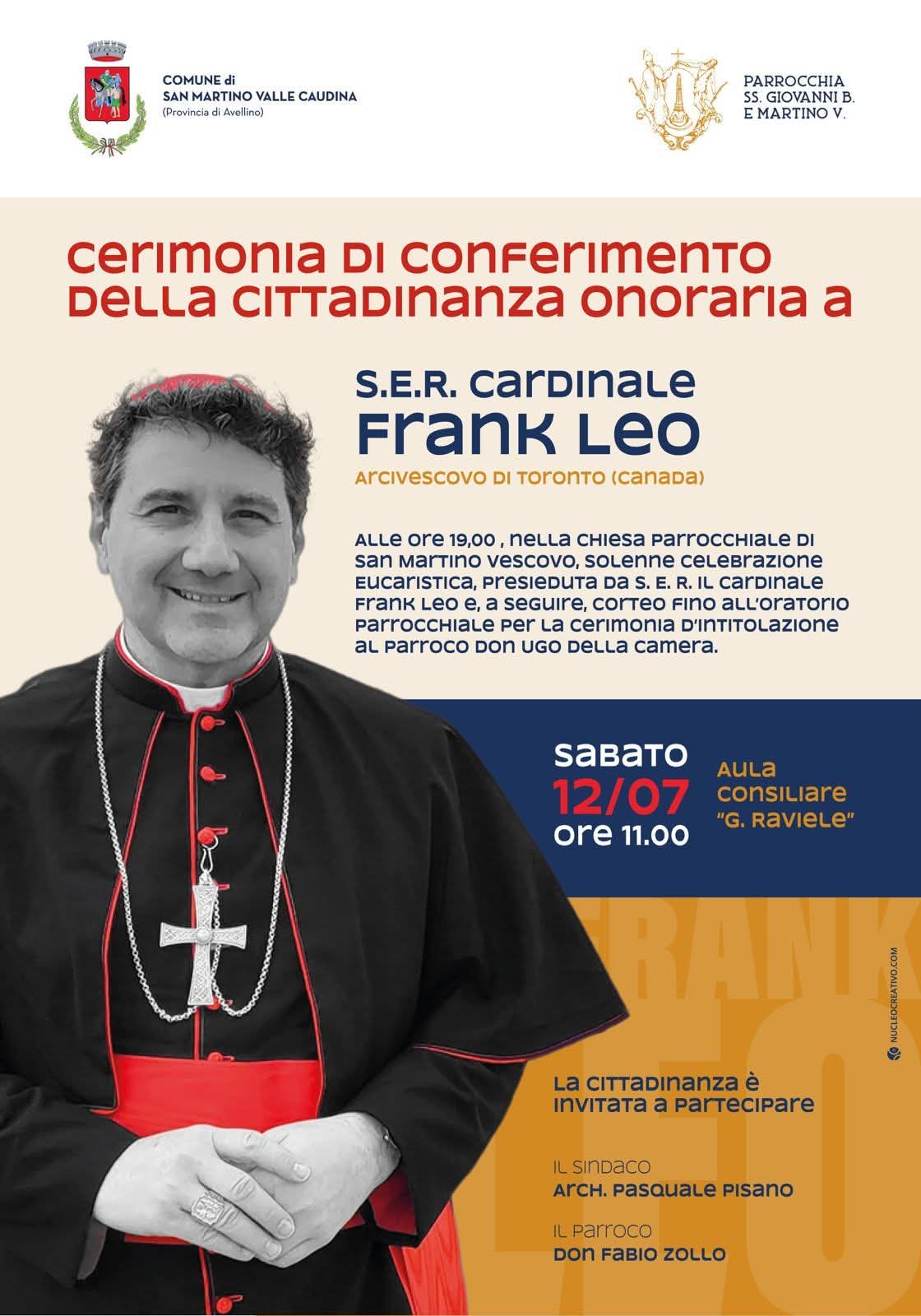 San Martino Valle Caudina (AV) – Il Cardinale Frank Leo cittadino onorario.