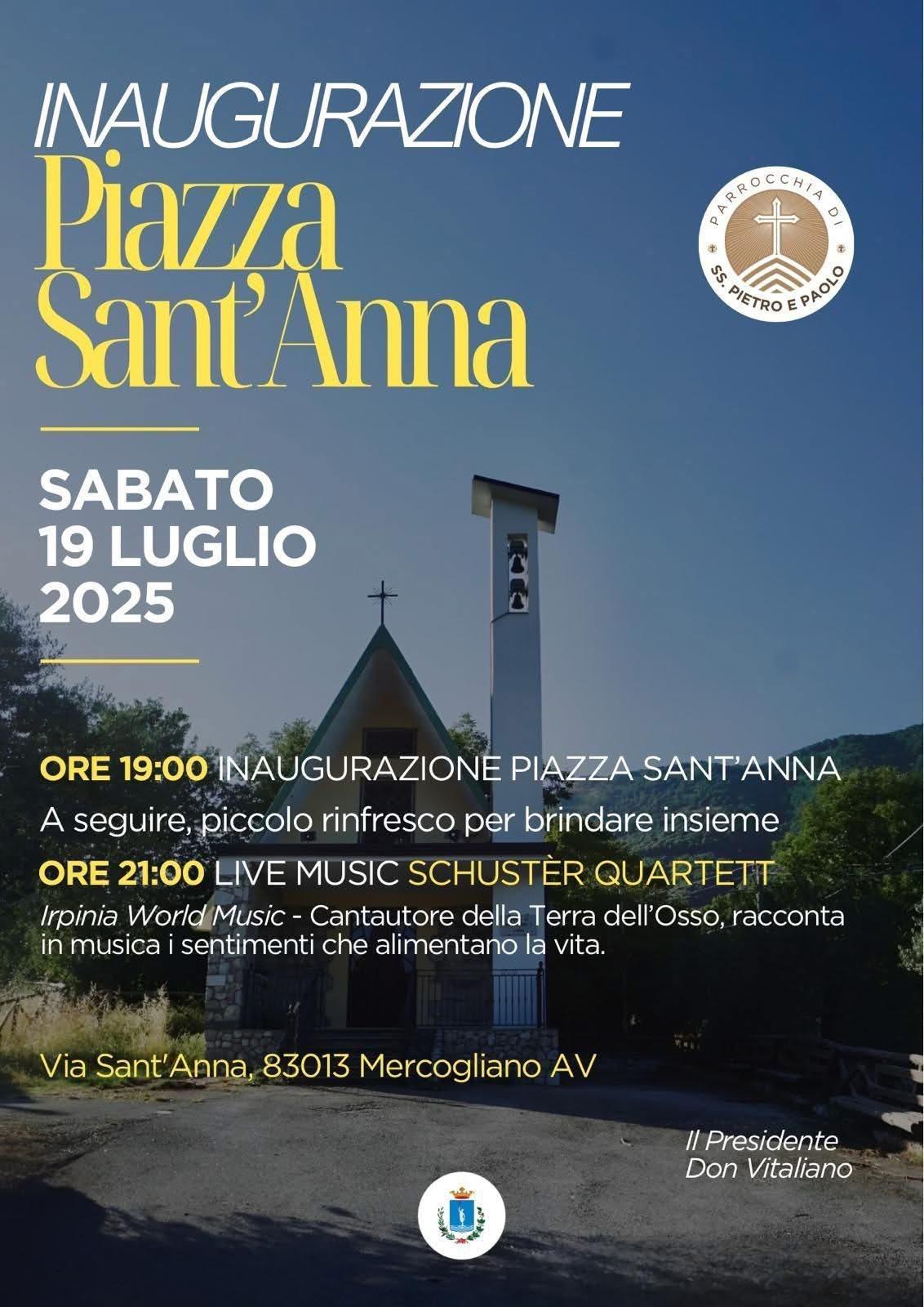 Mercogliano, sabato 19 luglio l’inaugurazione di Piazza Sant’Anna: uno spazio ritrovato tra memoria e comunità.