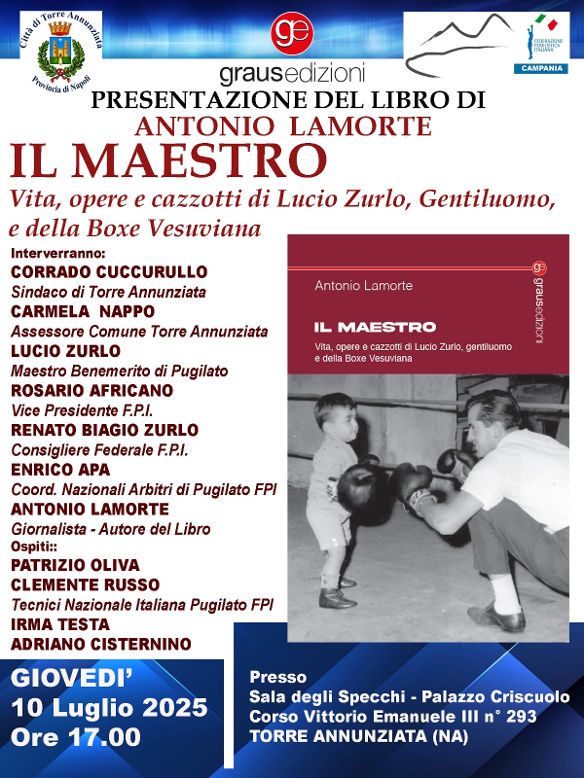 Torre Annunziata, i giganti del ring celebrano “Il Maestro”: presentazione del libro su Lucio Zurlo il 10 luglio
