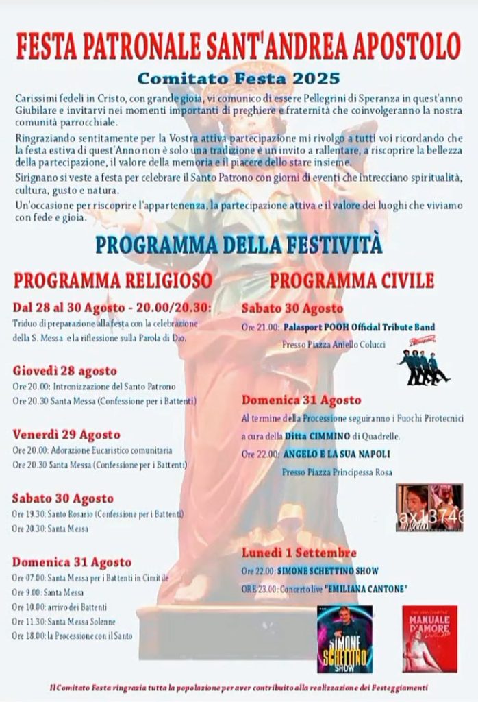 SIRIGNANO. Festa Patronale di Sant’Andrea Apostolo 2025: fede, tradizione e spettacolo