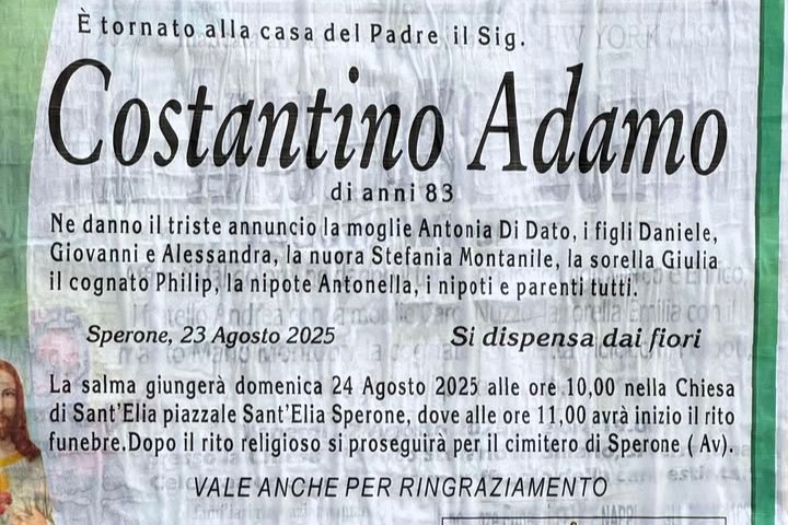 Sperone in lutto: è scomparso a 83 anni il signor Costantino Adamo