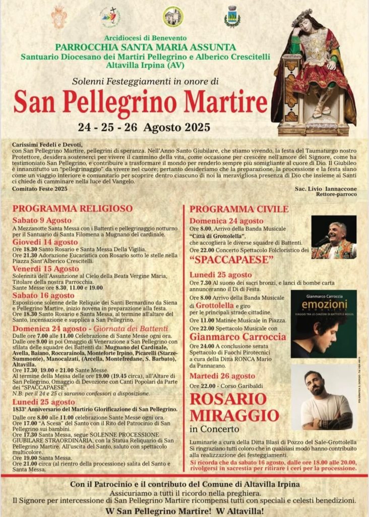 Altavilla Irpina (AV) – In arrivo i festeggiamenti in onore di San Pellegrino Martire.