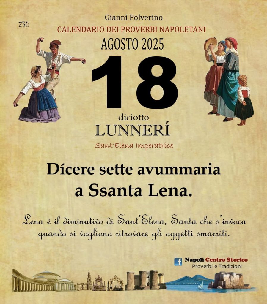 O PRUVERBIO D O JUORNO. Lunedì 18 agosto 2025