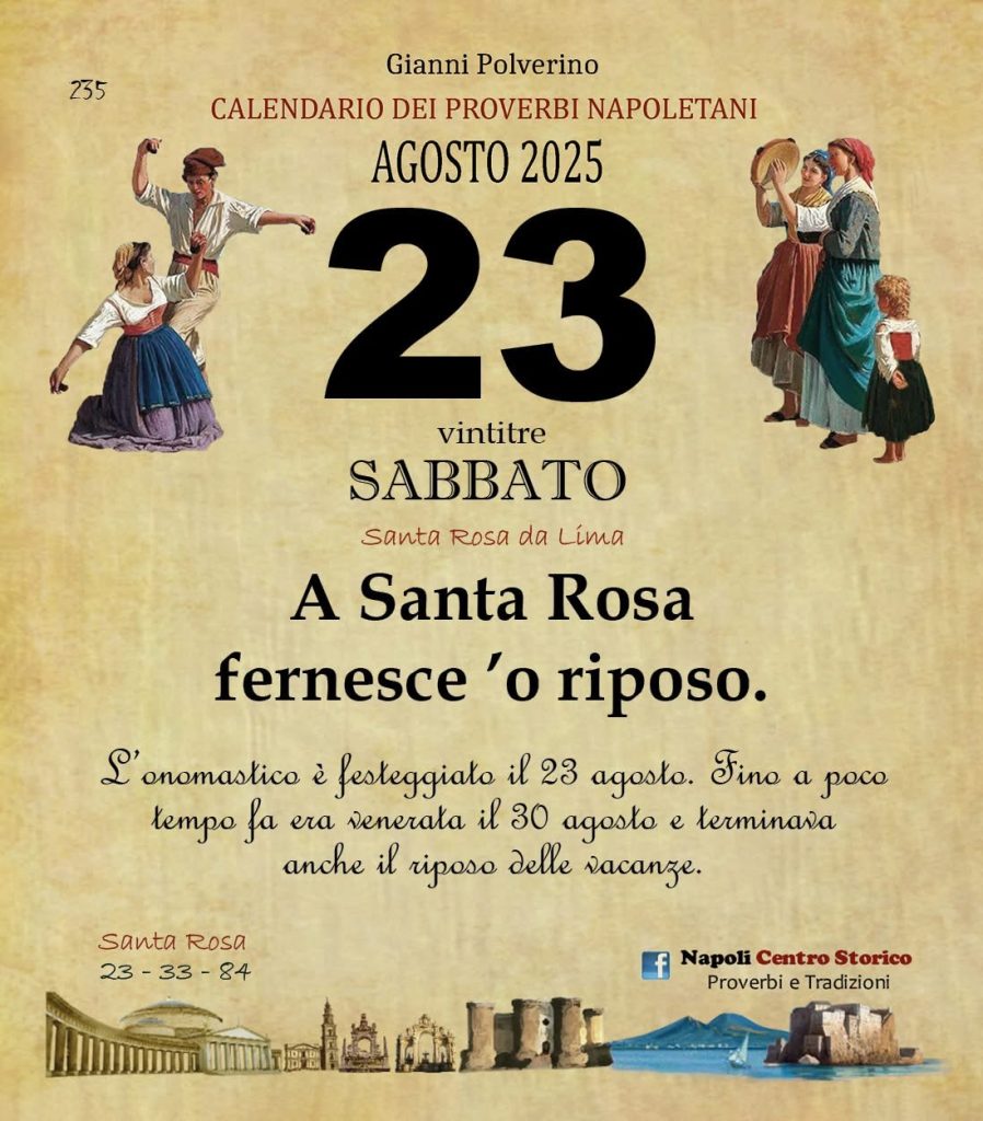 ‘O PRUVERBIO D O JUORNO. Sabato 23 agosto 2025