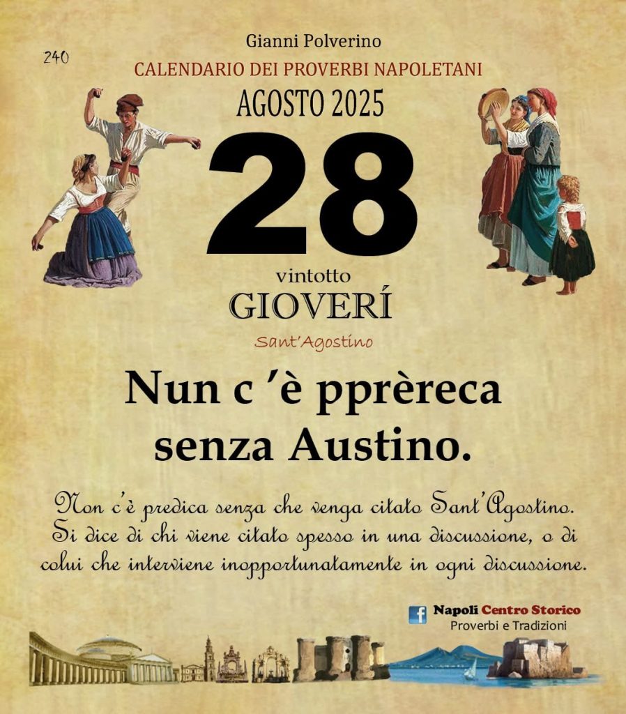 O PRUVERBIO D O JUORNO. Giovedì 28 agosto 2025