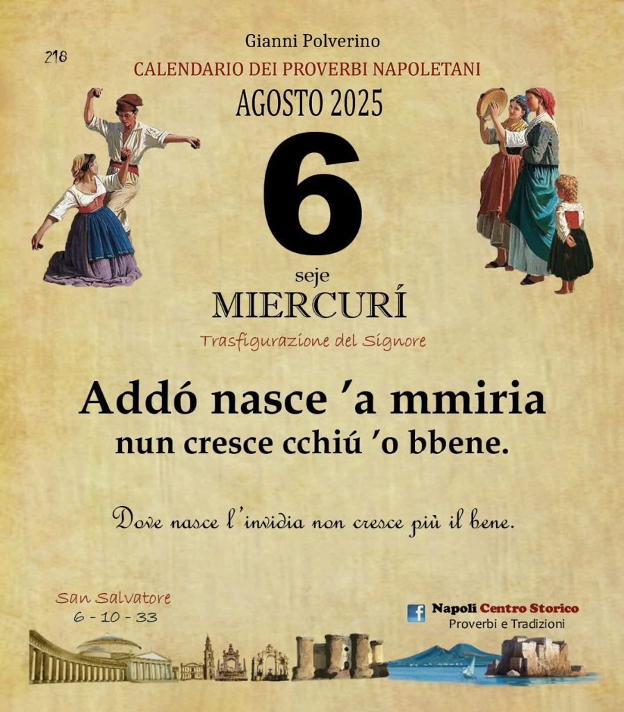 O PRUVERBIO D O JUORNO. Mercoledì 6 agosto 2025