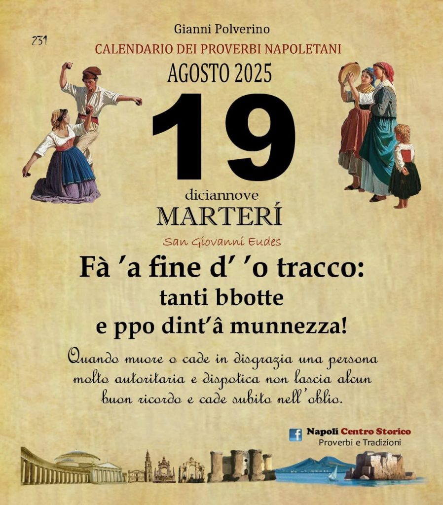 O PRUVERBIO D O JUORNO. Martedì 19 agosto 2025