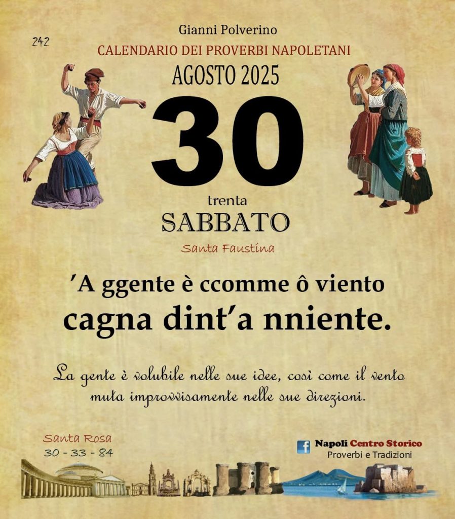 O PRUVERBIO D O JUORNO. Sabato 29 agosto 2025