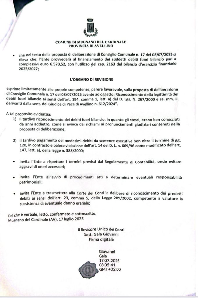 MUGNANO. IL GRUPPO NUOVA ALLEANZA POPOLARE CHIEDE L’ANNULLAMENTO DEL CONSIGLIO COMUNALE DEL 28 LUGLIO 2025