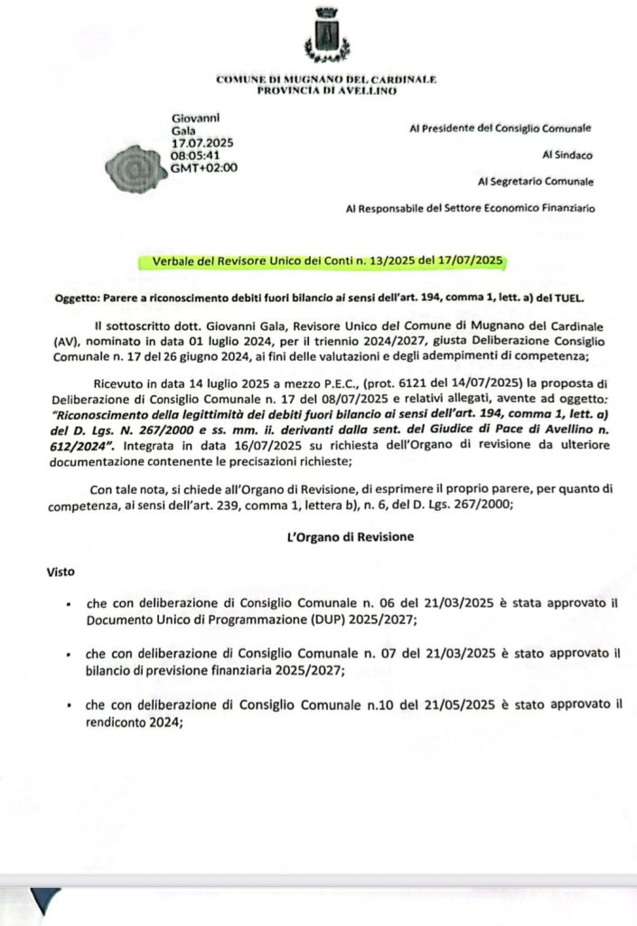 MUGNANO. IL GRUPPO NUOVA ALLEANZA POPOLARE CHIEDE L’ANNULLAMENTO DEL CONSIGLIO COMUNALE DEL 28 LUGLIO 2025