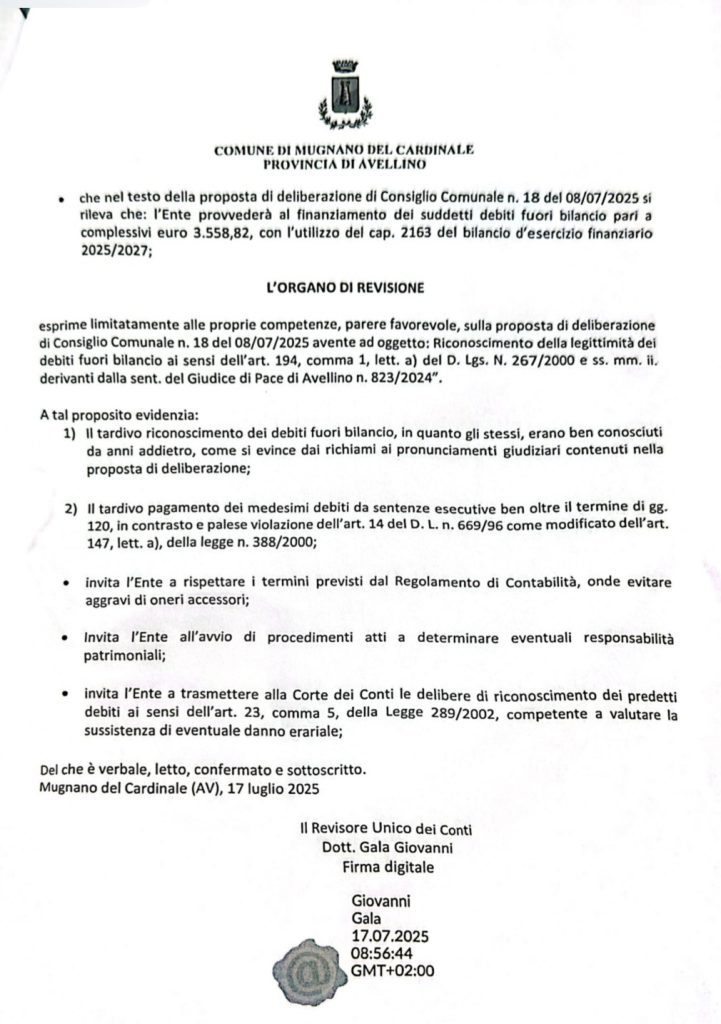 MUGNANO. IL GRUPPO NUOVA ALLEANZA POPOLARE CHIEDE L’ANNULLAMENTO DEL CONSIGLIO COMUNALE DEL 28 LUGLIO 2025