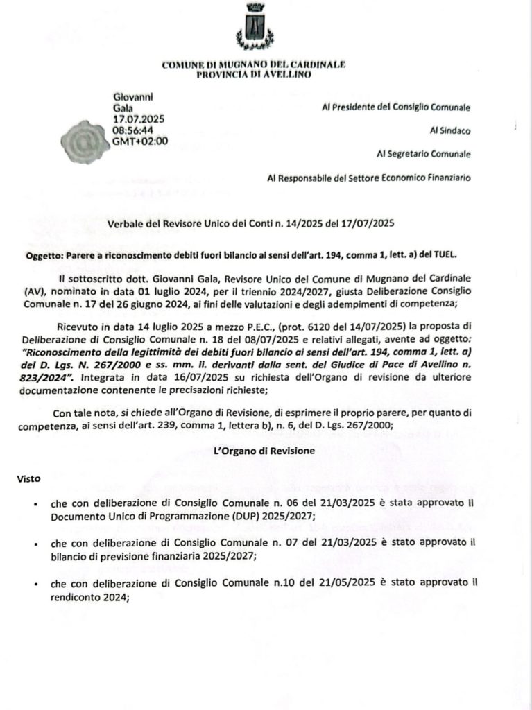 MUGNANO. IL GRUPPO NUOVA ALLEANZA POPOLARE CHIEDE L’ANNULLAMENTO DEL CONSIGLIO COMUNALE DEL 28 LUGLIO 2025