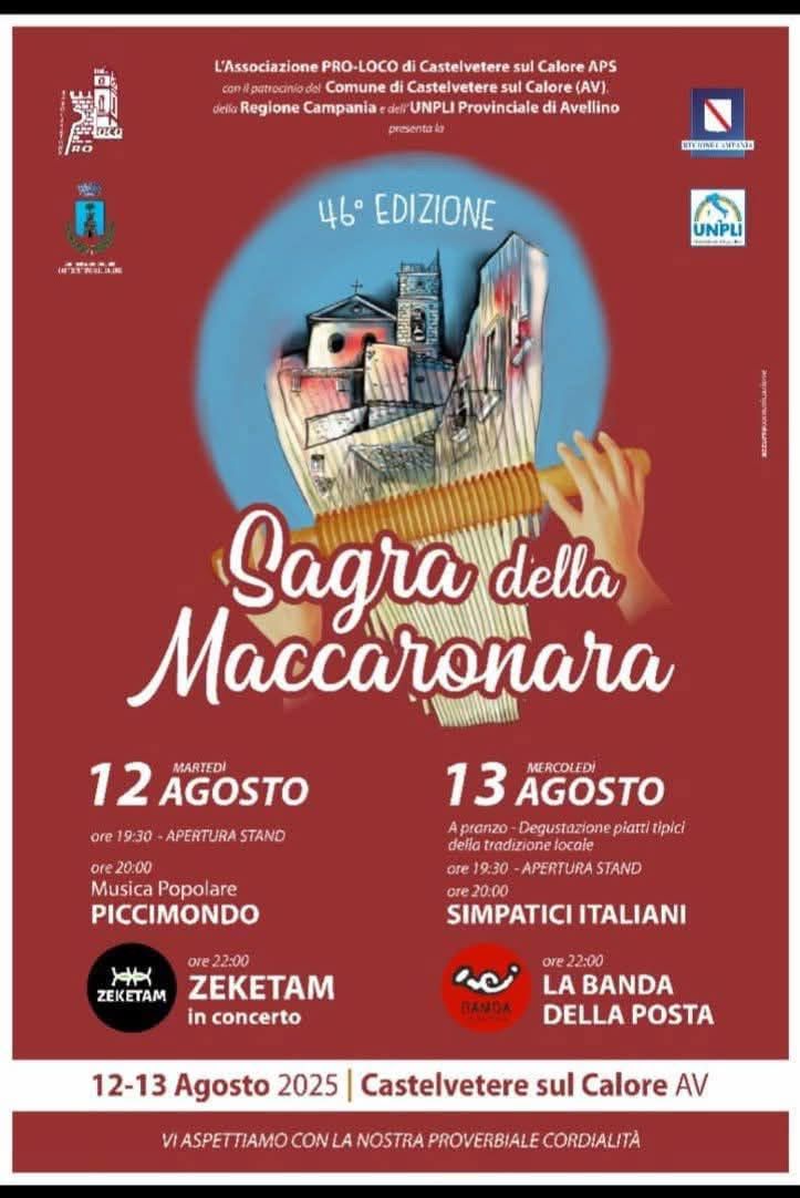 Castelvetere sul Calore si prepara alla 46ª Sagra della Maccaronara: due giorni di gusto, musica e tradizione