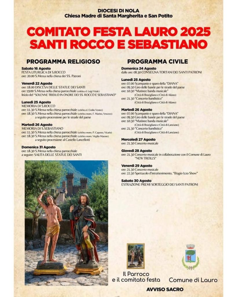 Lauro celebra i Patroni San Rocco e San Sebastiano tra fede, cultura e tradizione