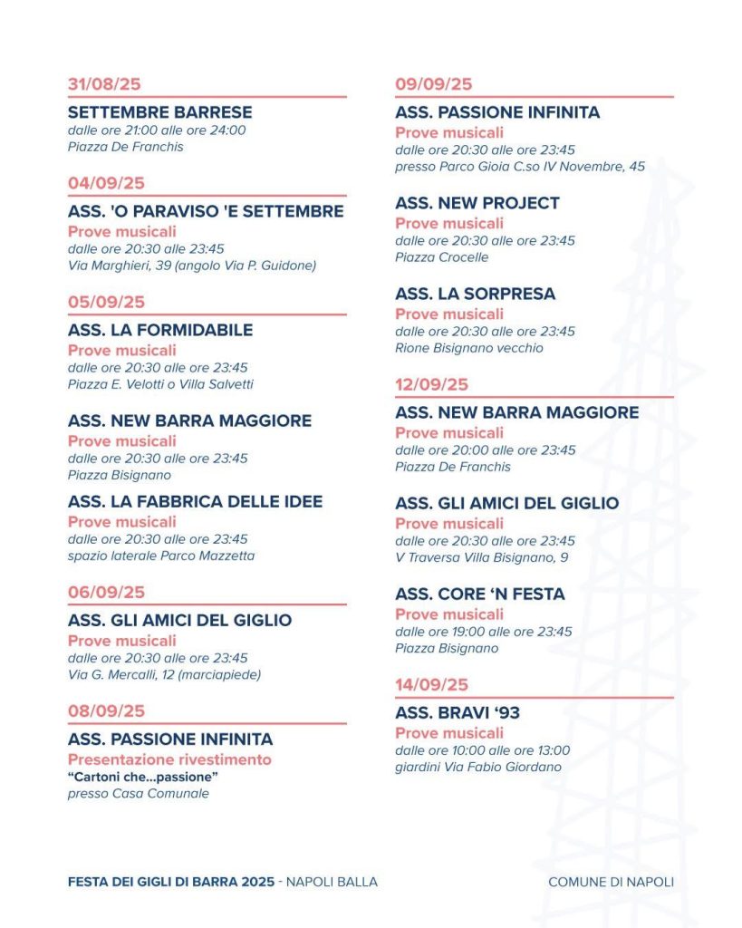 Napoli, torna la Festa dei Gigli di Barra 2025: un mese di tradizione e comunità