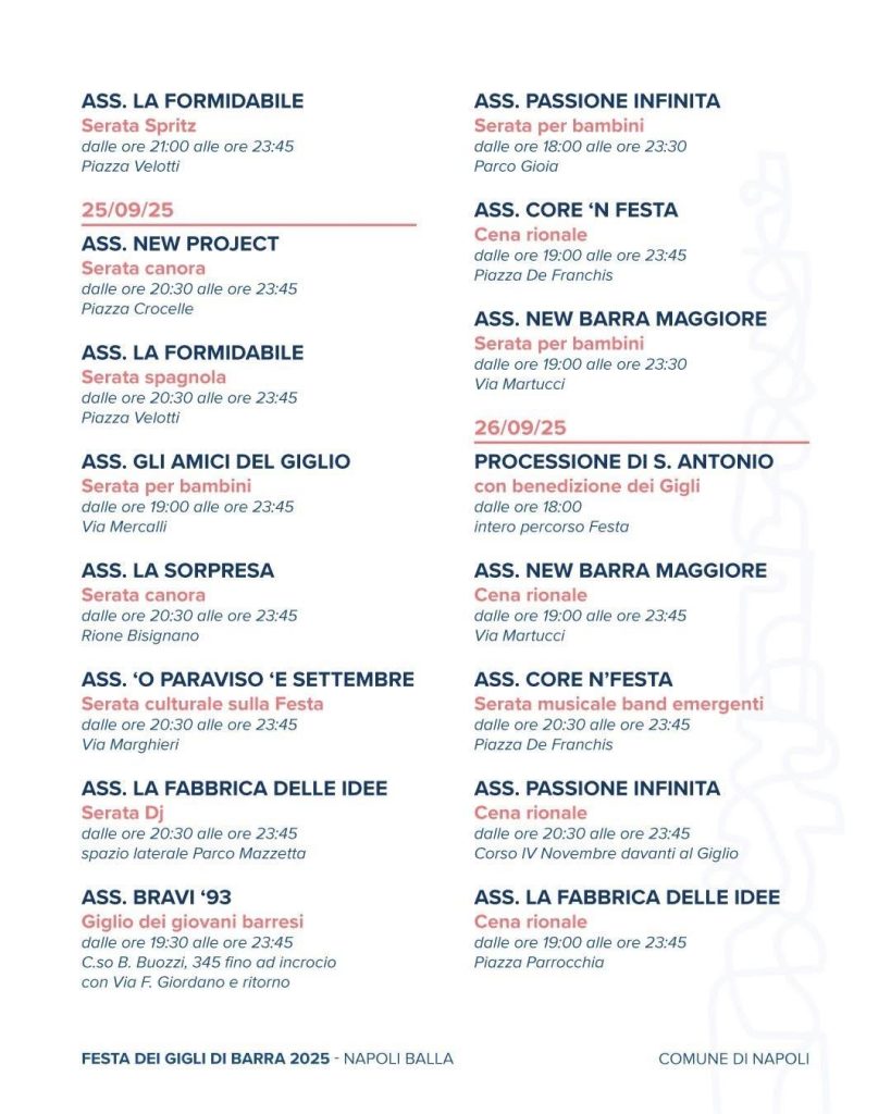 Napoli, torna la Festa dei Gigli di Barra 2025: un mese di tradizione e comunità