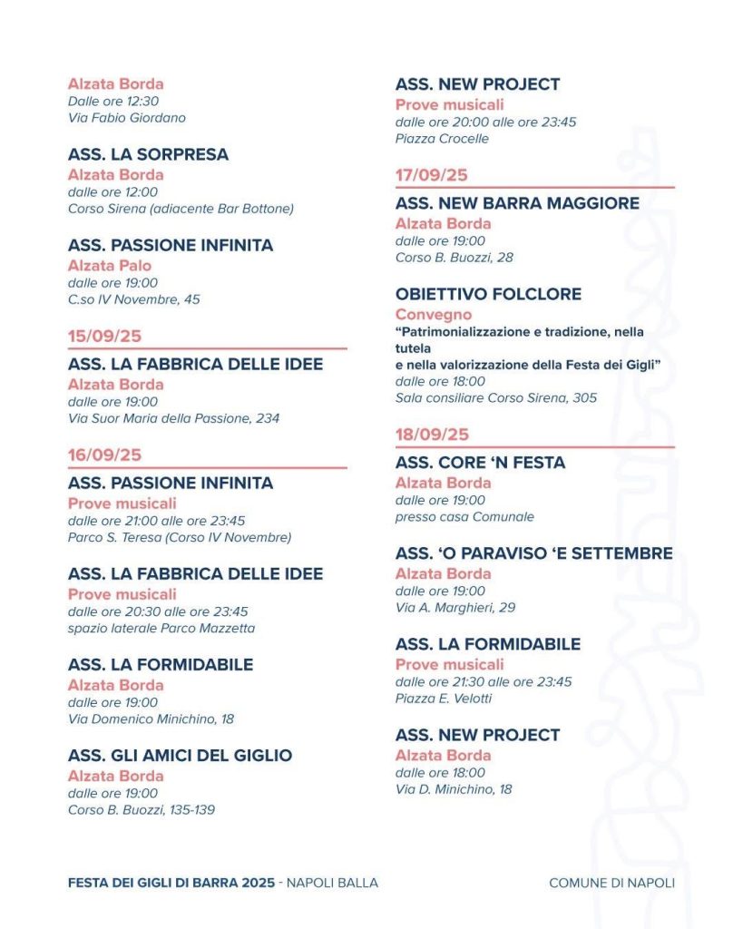 Napoli, torna la Festa dei Gigli di Barra 2025: un mese di tradizione e comunità