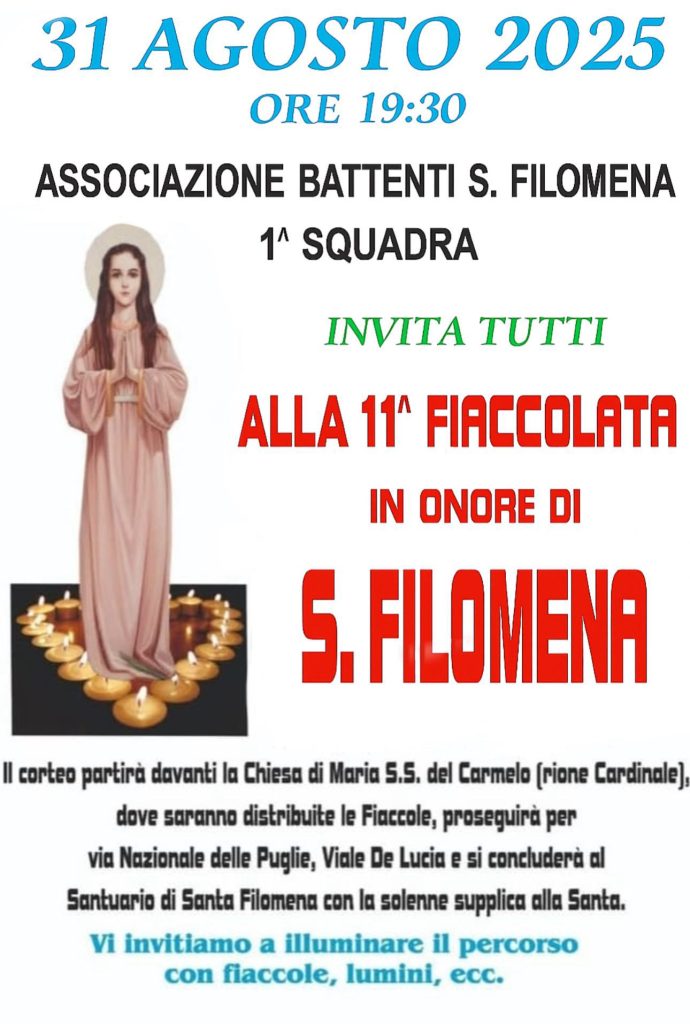 Mugnano del Cardinale, l’11ª fiaccolata in onore di Santa Filomena