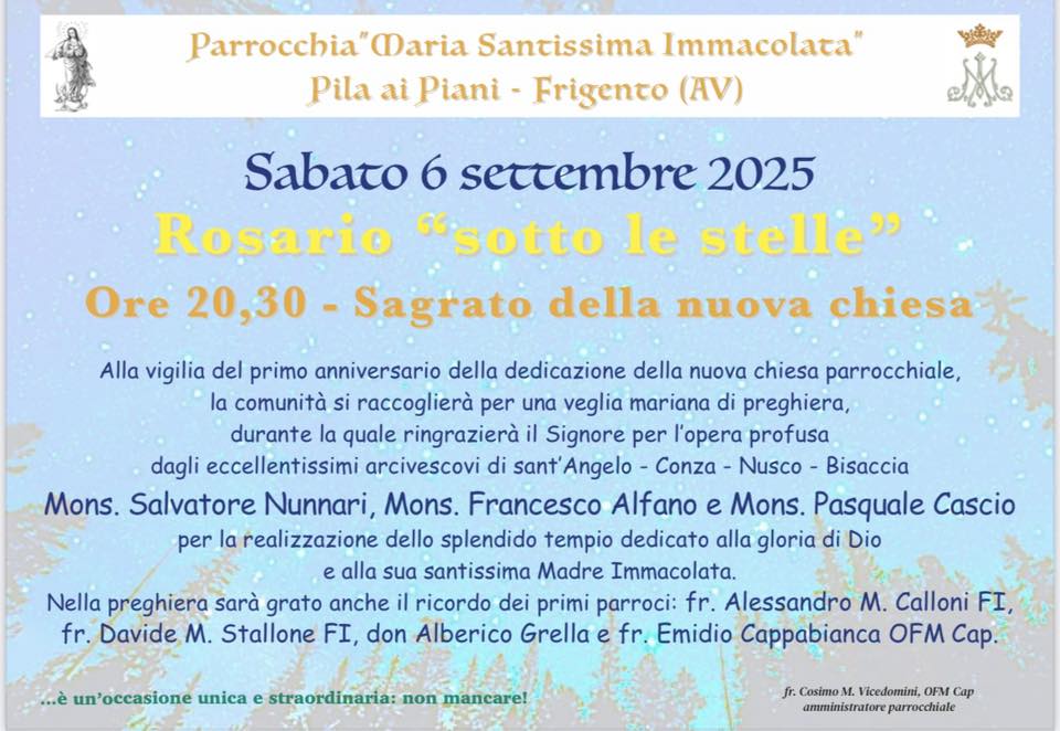 Frigento, il 6 settembre il Rosario “sotto le stelle” per il primo anniversario della nuova chiesa