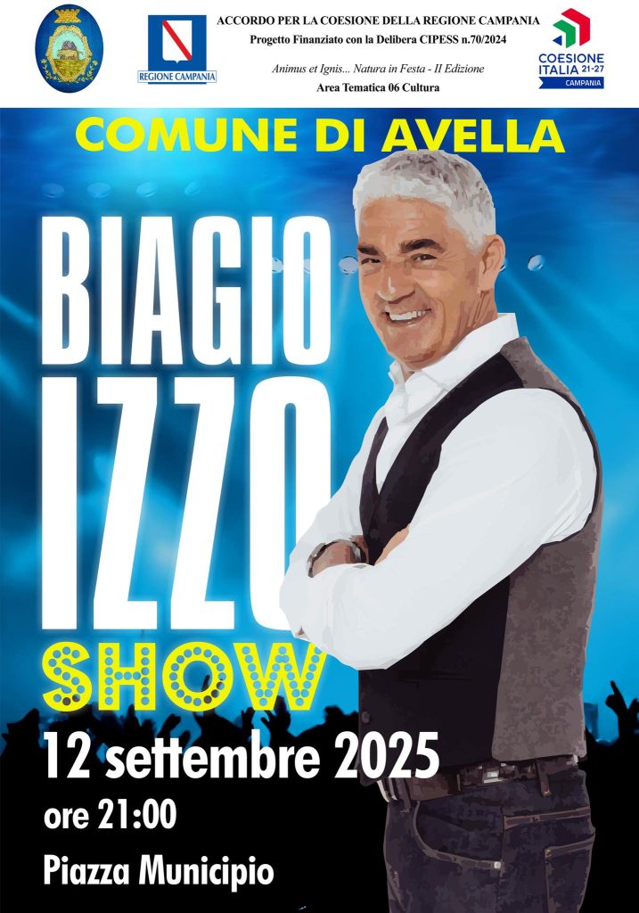 Biagio Izzo in scena ad Avella.  Spettacolo gratuito in Piazza Municipio venerdì 12 settembre, ore 21.00.