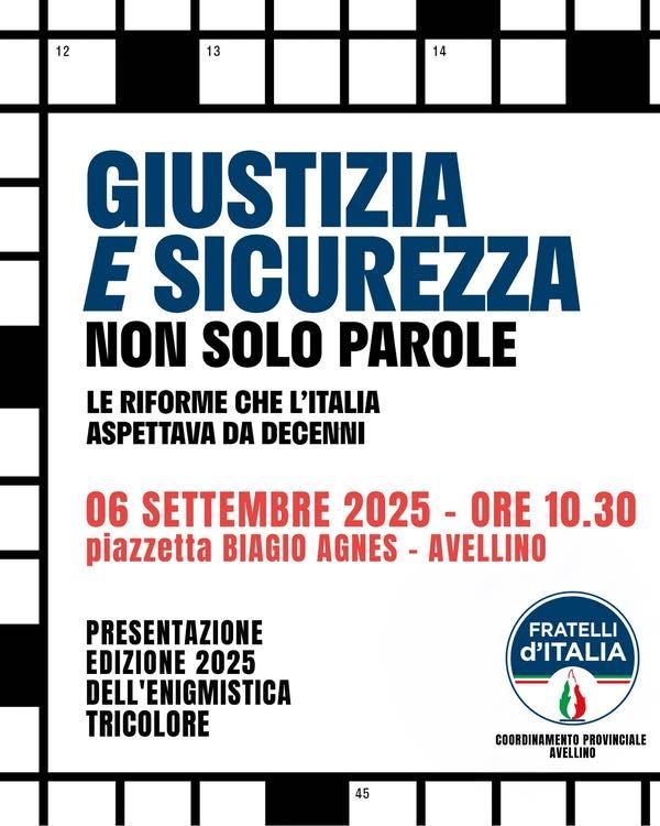 Avellino – Gazebo di Fratelli d’Italia in piazzetta Biagio Agnes: focus su giustizia e sicurezza