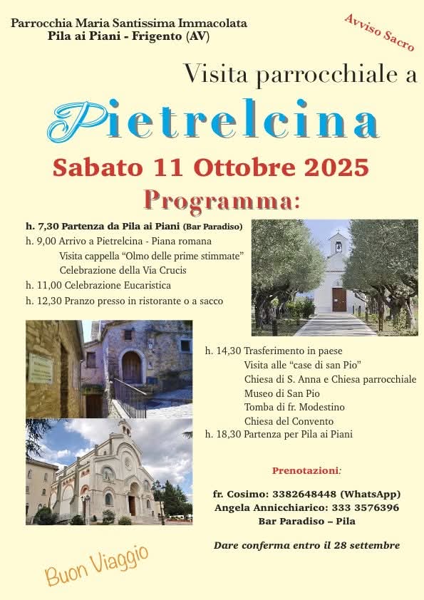 FRIGENTO (AV). La Parrocchia di Pila ai Piani in pellegrinaggio a Pietrelcina