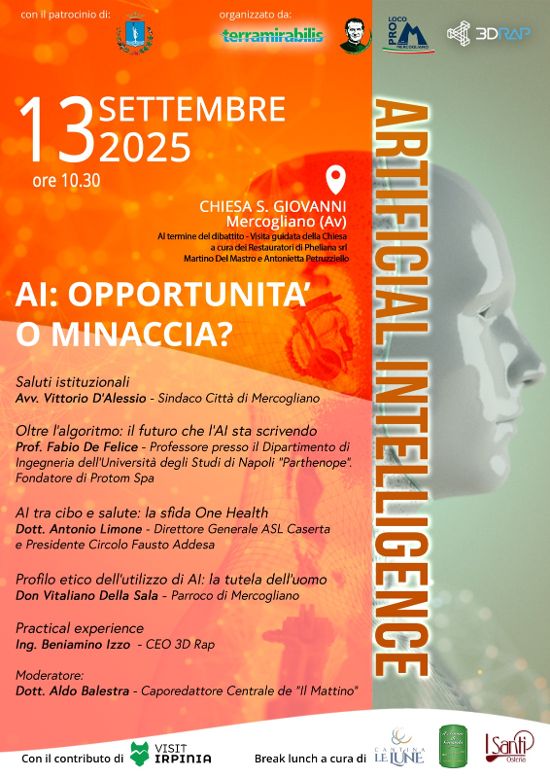 Mercogliano, un dibattito sull’intelligenza artificiale: “AI, opportunità o minaccia?”