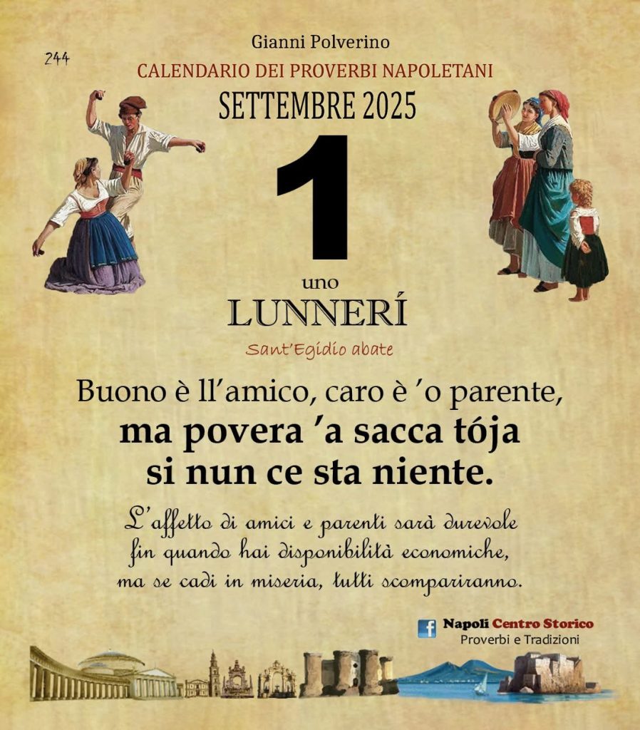 O PRUVERBIO D O JUORNO. Lunedì 1 settembre 2025