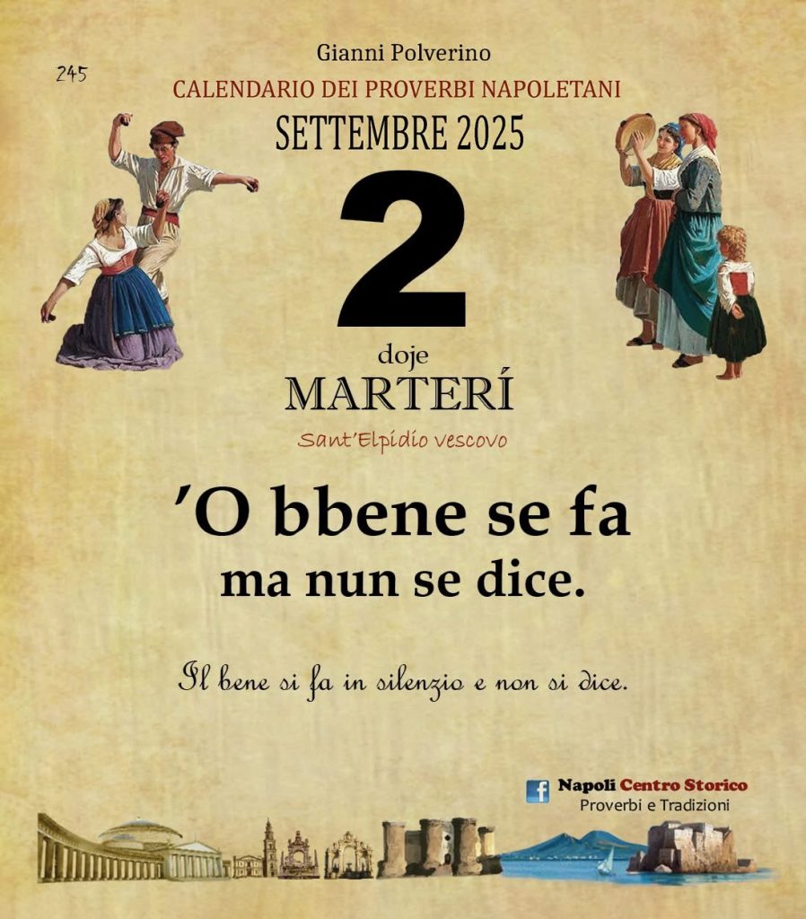 O PRUVERBIO D O JUORNO. Martedì 2 settembre 2025